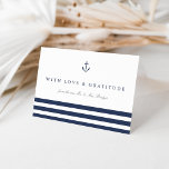 Bande de Merci personnalisée de la marine nautique<br><div class="desc">Conçues pour coordonner avec notre suite de faire-part de mariage Mix Nautiques, ces cartes de remerciement simples et chic comprennent un trio de rayures bleu marine et une petite illustration d'ancre nautique. Ajoutez deux lignes de texte personnalisé en lettres marines et grises élégantes (illustrées par "avec amour et gratitude" et...</div>