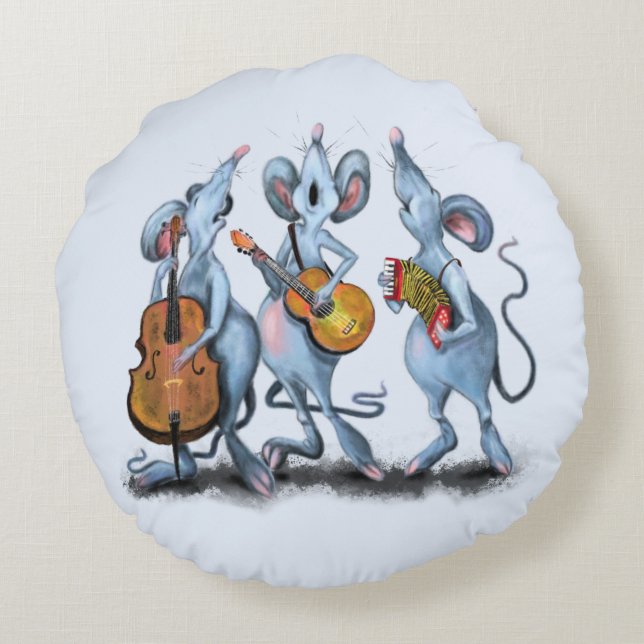 Bande de souris Bleu Coussin rond amusant (Dos)