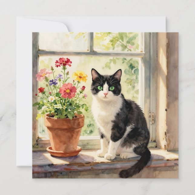 Bande dessinée de chat et fleurs à thème aquarelle (Devant)
