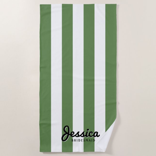 Bande d'olive et de blanc | Serviette de plage Bri (Devant)