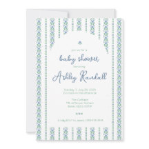 Bande florale folk - Bleu - Invitation Baby shower