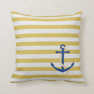 Bande jaune Coussin nautique avec Ancre bleue