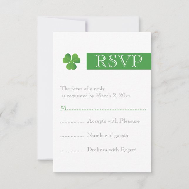 Bande moderne & trèfle vert Mariage irlandais RSVP (Devant)