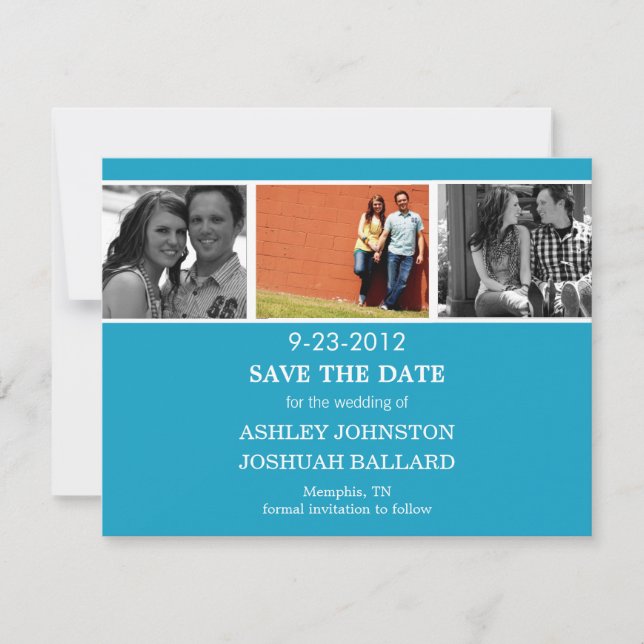 Bande Photo Bleue Enregistrer La Date Invitations (Devant)