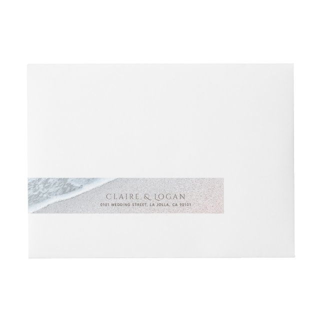 Bande Pour Adresse Blue Ocean & Sandy Beach Monogram Wraparound Étiqu (Devant)