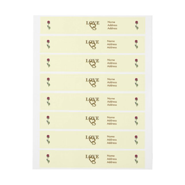 Bande Pour Adresse Cœurs entrelacés romantiques & Rose rouge (Feuille)
