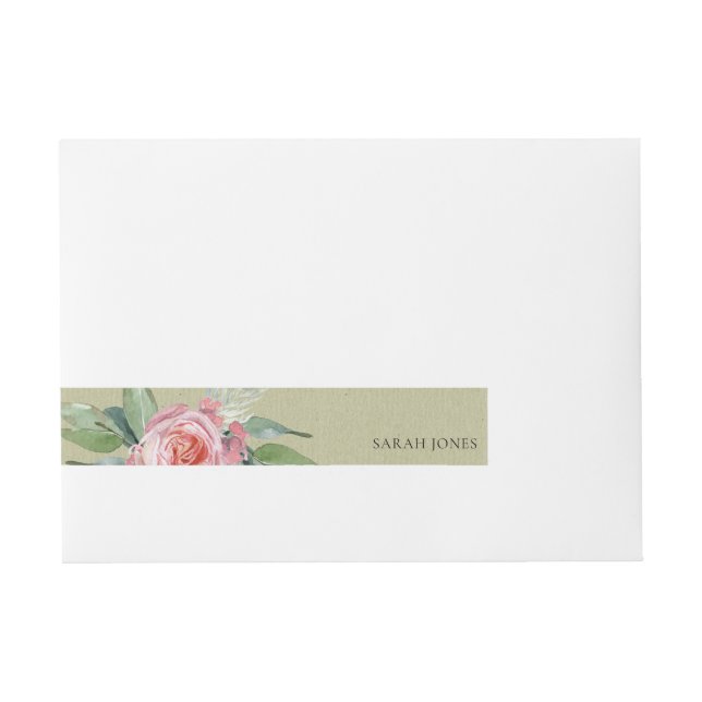 BANDE POUR ADRESSE COULEUR D'EAU FLEURS ROSES VERT FOLIAGE MONOGRAM (Devant)