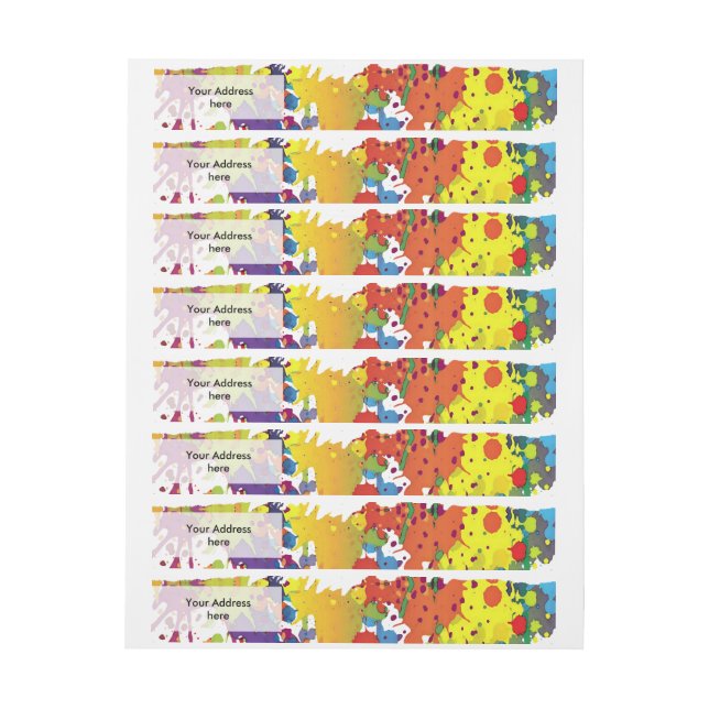 Bande Pour Adresse COULEUR FUNNY SPLASH II + votre backgr. & texte (Feuille)