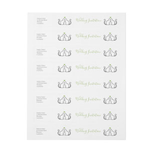 Bande Pour Adresse Cute Green Hearts Black Cats Faire-part de mariage