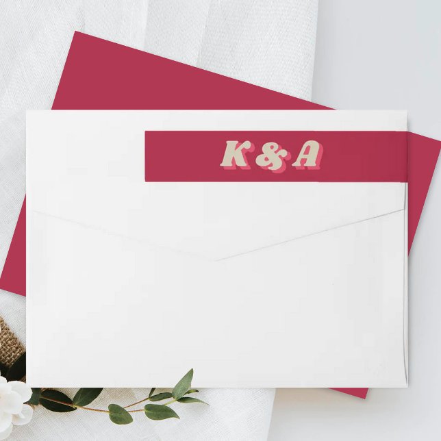 Bande Pour Adresse De Retour 70's Retro Super Viva Magenta Mariage (Créateur téléchargé)