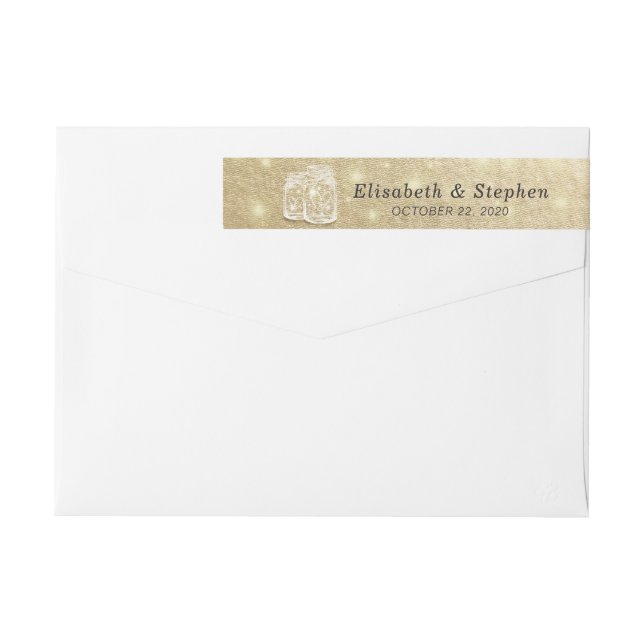 Bande Pour Adresse De Retour Adresse mariage Mason Jar String Lights Gold Foil (Dos)