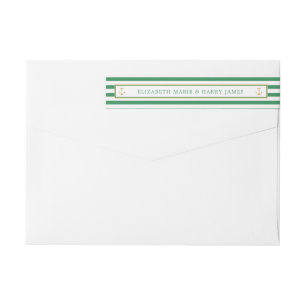 Bande Pour Adresse De Retour Ancre d'or nautique, Sea Green et Mariage d'or