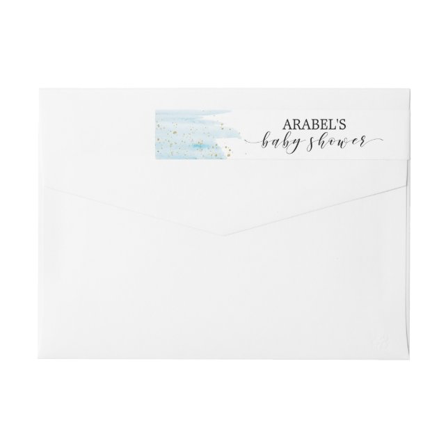 Bande Pour Adresse De Retour Aquarelle Baby shower bleu et or étincelle (Dos)