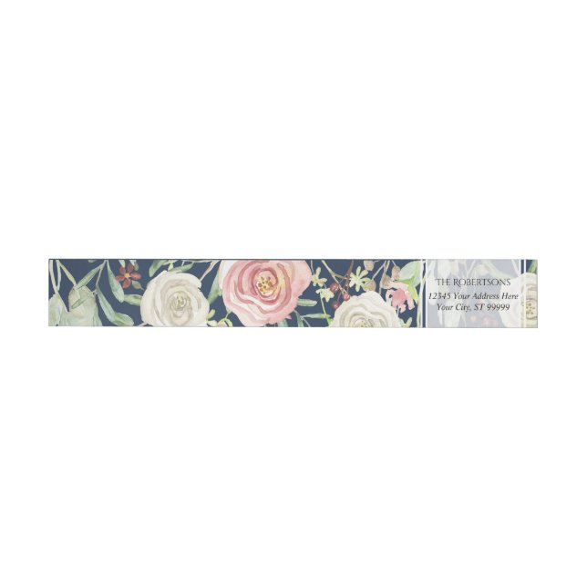 Bande Pour Adresse De Retour Aquarelle Fleur de Feuille de Rose Ivoire Blush Ma (Individuel)