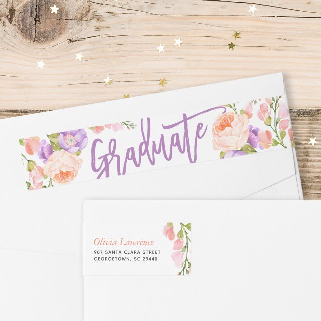 Bande Pour Adresse De Retour Aquarelle Floral Graduation Retourner l'adresse Ét (Créateur téléchargé)