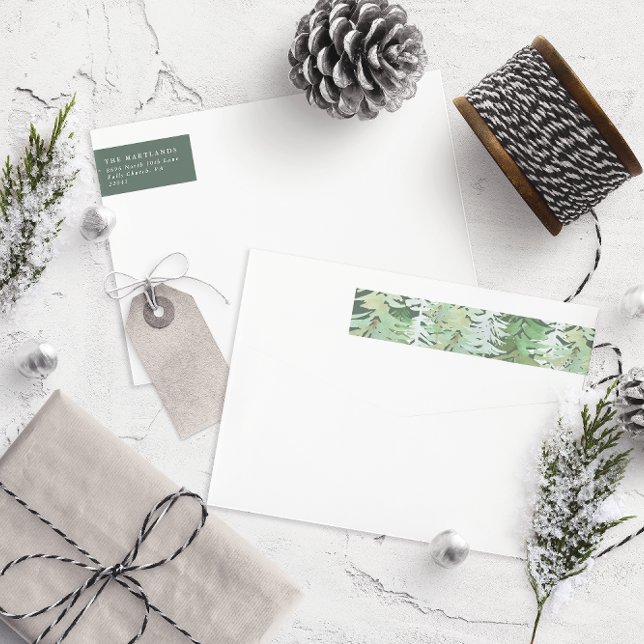 Bande Pour Adresse De Retour Aquarelle forêt élégante famille minimale (Créateur téléchargé)