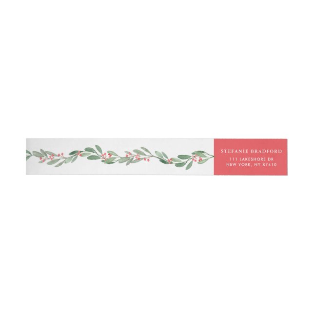 Bande Pour Adresse De Retour Aquarelle Holly et verdure Garland vacances (Individuel)