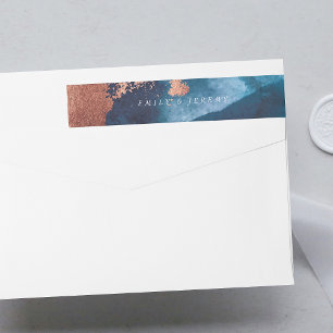 Bande Pour Adresse De Retour Aquarelle Marine Blue Moody Rose Mariage or