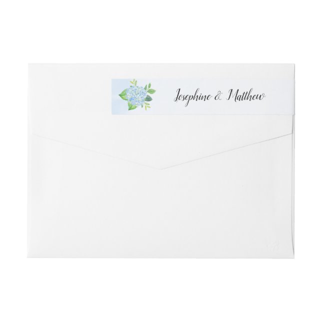 Bande Pour Adresse De Retour Aquarelle moderne bleu Hydrangea Mariage (Dos)