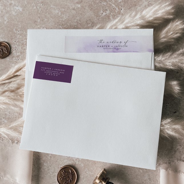 Bande Pour Adresse De Retour Aquarelle moderne | Mariage violet (Créateur téléchargé)