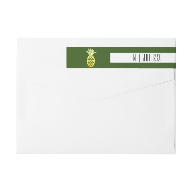 Bande Pour Adresse De Retour Aquarelle Pinappa Gras Vert Logo Mariage (Dos)