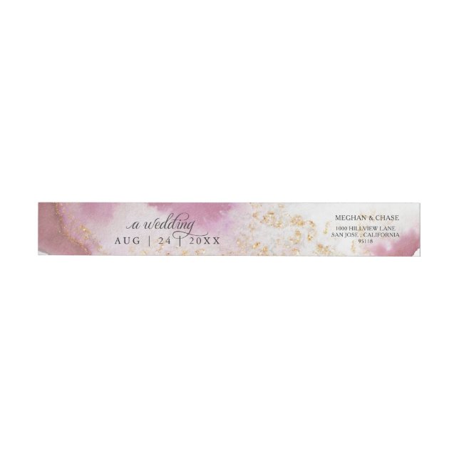 Bande Pour Adresse De Retour Aquarelle Rose Quartz Gold Geode BarefootBride™ (Individuel)