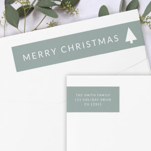 Bande Pour Adresse De Retour Arbre de Noël minimal   Adresse simple Sage Green