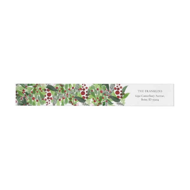 Bande Pour Adresse De Retour Baies rouges verdure Noël vacances  (Individuel)