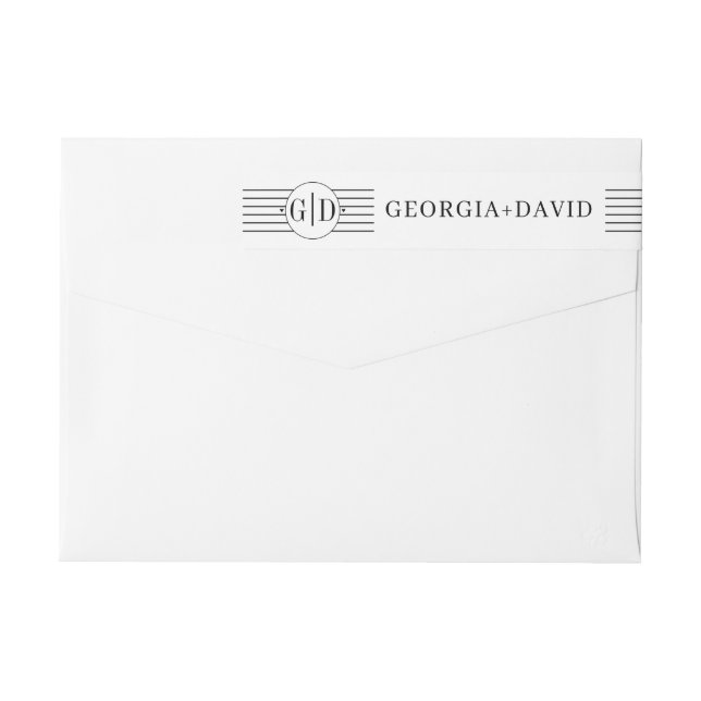 Bande Pour Adresse De Retour Bandes blanches noires et mariage monogramme (Dos)