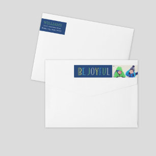 Bande Pour Adresse De Retour Be Joyful Navy Blue Holiday Photo Return Adresse