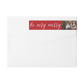 Bande Pour Adresse De Retour Be Very Merry White Script Christmas Photo Address