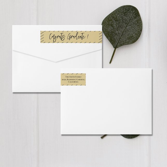 Bande Pour Adresse De Retour Beaux Félicats Diplômés Stripes Brown Scripts (Cute Congrats Graduate Brown Stripes Scripts Wrap Around Label)