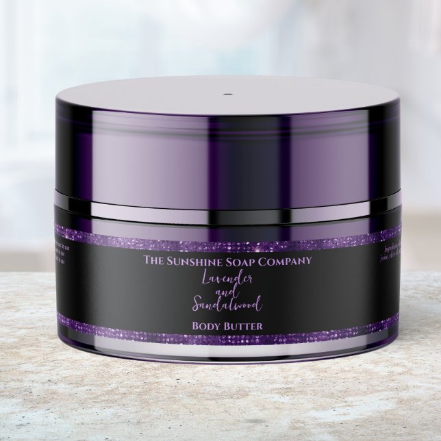 Bande Pour Adresse De Retour Body Butter Jar Label Black Purple Glitter (Créateur téléchargé)