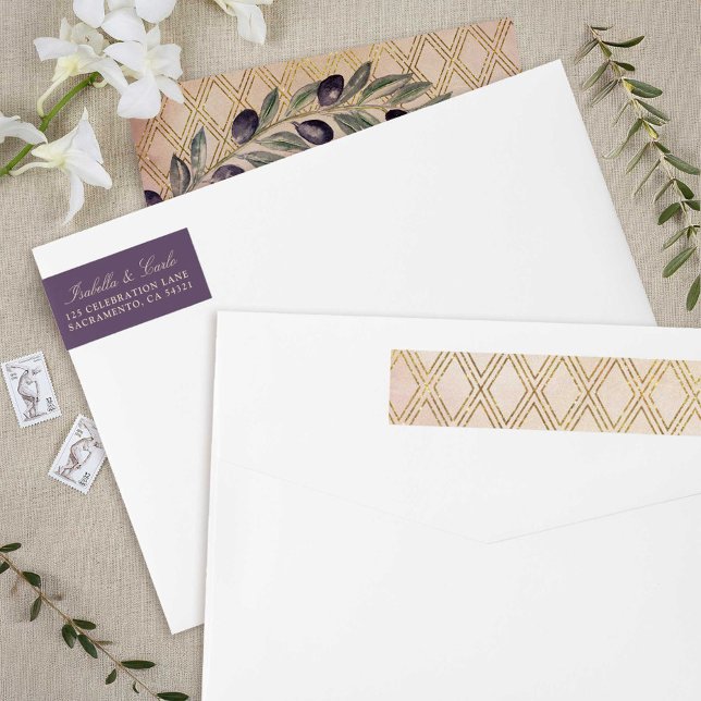 Bande Pour Adresse De Retour Branches chic en or toscan (Tuscan Gold Lattice and Olive Branches Wrap Around Label)