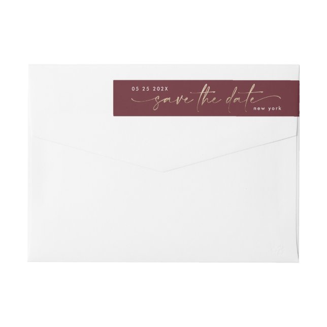 Bande Pour Adresse De Retour Burgundy & Gold Fall Calligraphy Adresse du Mariag (Dos)