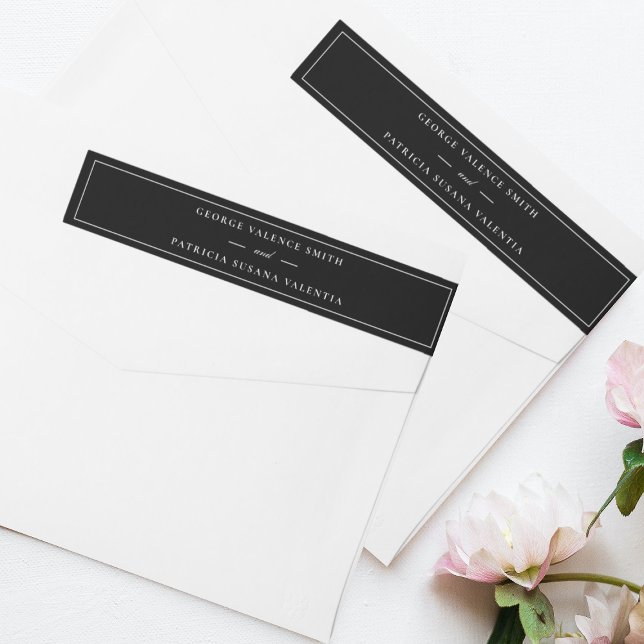 Bande Pour Adresse De Retour Cadre Script Smoking Élégant Mariage Noir (Créateur téléchargé)