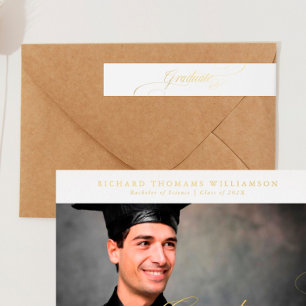 Bande Pour Adresse De Retour calligraphie feuille d'or graduation personnalisab