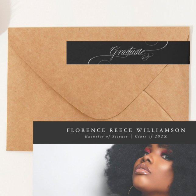 Bande Pour Adresse De Retour calligraphie noir blanc graduation personnalisable (Créateur téléchargé)