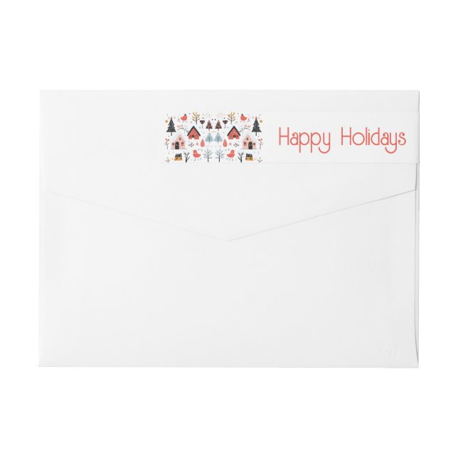 Bande Pour Adresse De Retour Cerf de style scandinave rouge bleu Noël enveloppe (Dos)