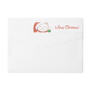 Bande Pour Adresse De Retour Chat de Noël blanc dans un chapeau rouge