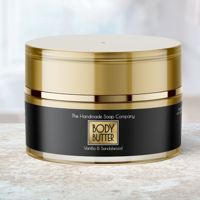 Bande Pour Adresse De Retour Chic Black & Gold Body Butter Jar Label  (Créateur téléchargé)