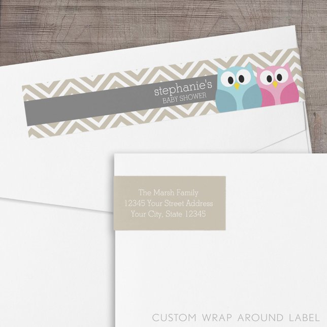 Bande Pour Adresse De Retour Chouette mignonne sur Branche bébé fille ou garçon (Custom Return Address Label with a Wrap Around Feature)