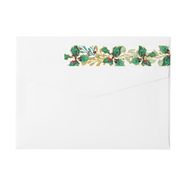 Bande Pour Adresse De Retour Christmas Holly Leaf Gold Foliing Adresse de retou (Dos)
