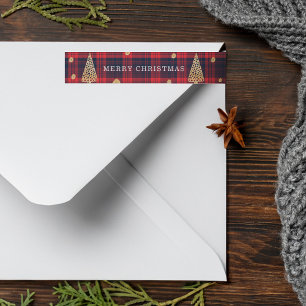 Bande Pour Adresse De Retour Cosy Rouge & Bleu Plat Arbre de Noël Moderne