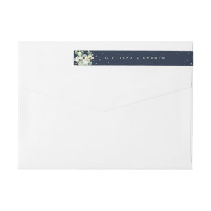 Bande Pour Adresse De Retour Dark Navy Snowberry+Eucalyptus Mariage Skinny