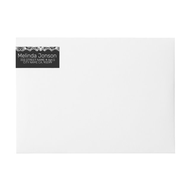 Bande Pour Adresse De Retour Dentelle blanche sur noir (Devant)