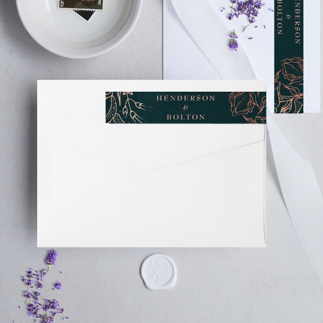 Bande Pour Adresse De Retour Dusty Rose Gold Emerald Green Wreath Mariage (Créateur téléchargé)