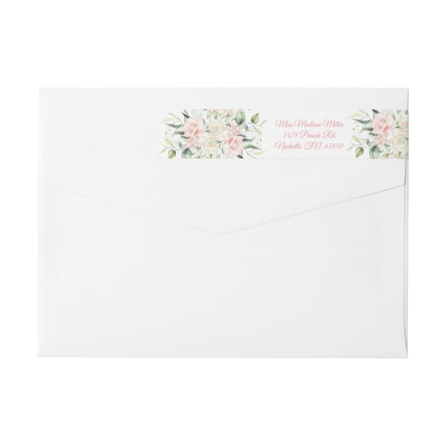 Bande Pour Adresse De Retour Élégant floral rose aquarelle script enveloppe (Dos)