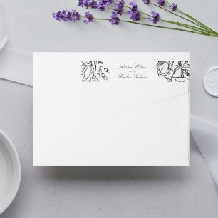 Bande Pour Adresse De Retour Élégant Mariage de couronnes florales noir et blan