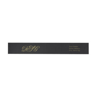 Bande Pour Adresse De Retour Élégant Monogramme noir et or